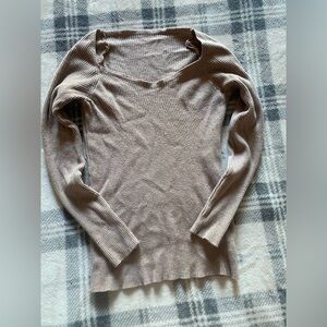 Beige Ribbed Long Sleeve